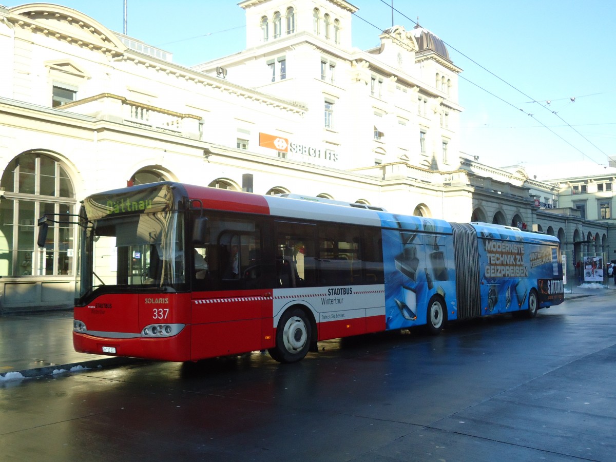 (131'504) - SW Winterthur - Nr. 337/ZH 730'337 - Solaris am 9. Dezember 2010 beim Hauptbahnhof Winterthur