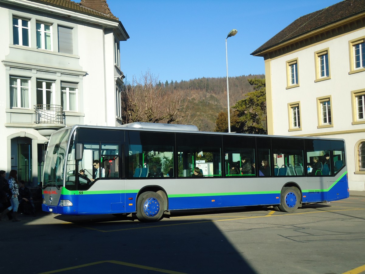 (132'592) - AAGL Liestal - Nr. 55/BL 7007 - Mercedes (ex TPL Lugano Nr. 6) am 7. Februar 2011 beim Bahnhof Liestal