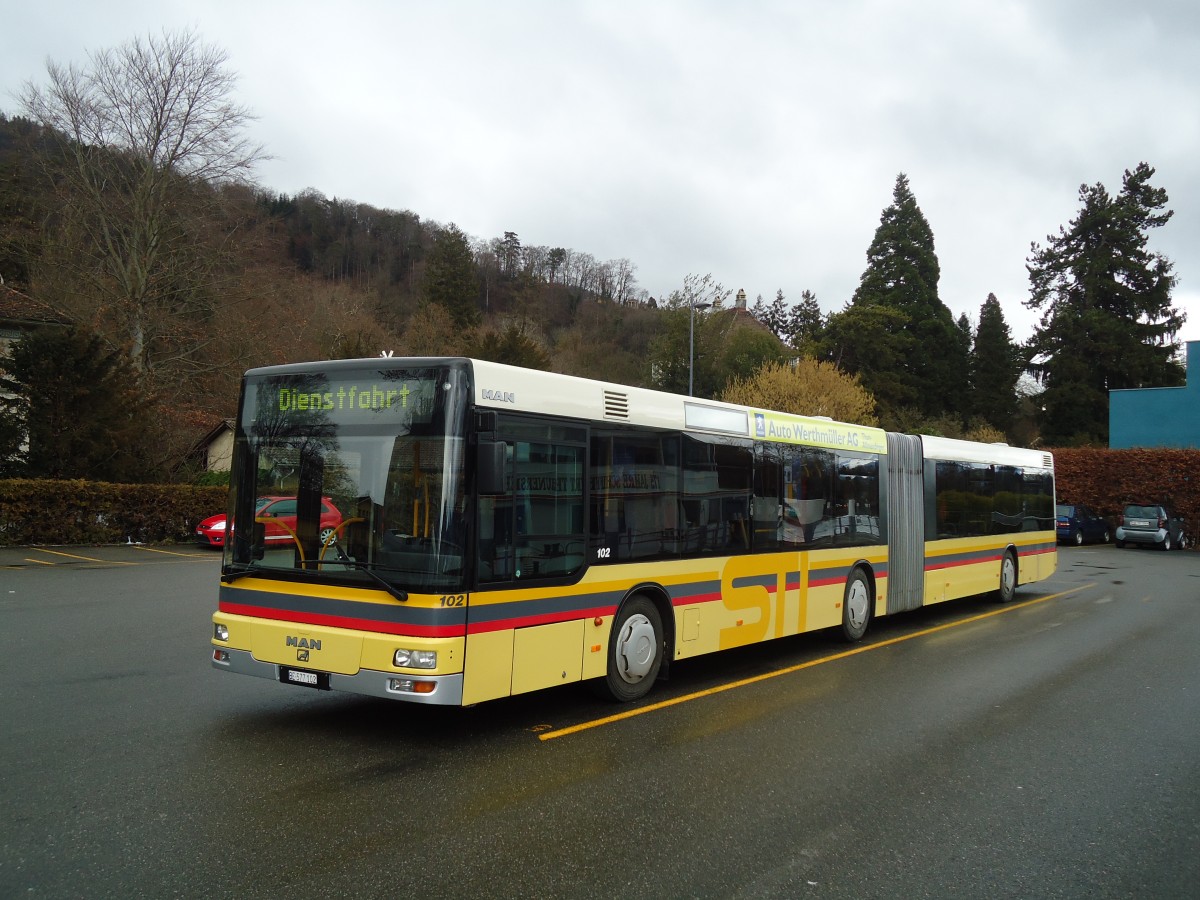 (132'653) - STI Thun - Nr. 102/BE 577'102 - MAN am 27. Februar 2011 bei der Schifflndte Thun