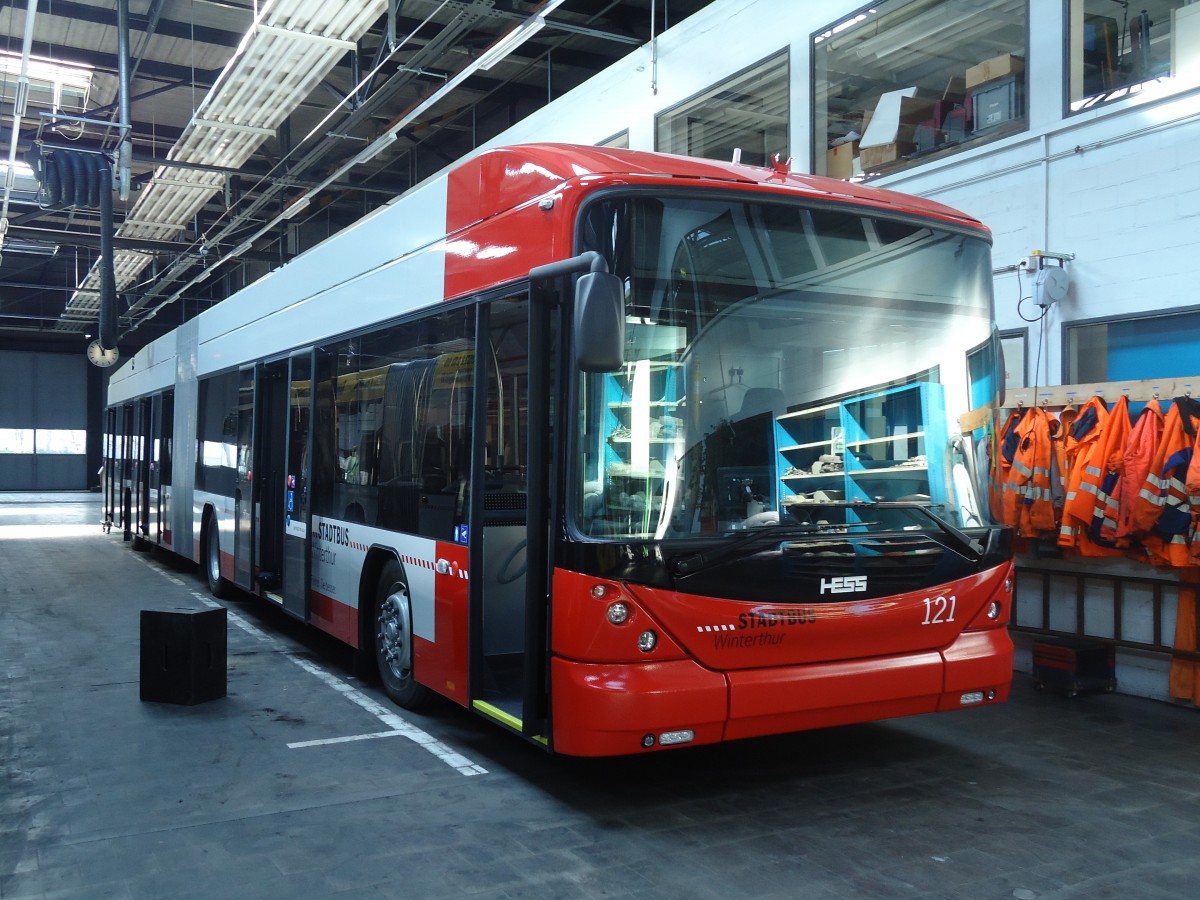 (133'086) - SW Winterthur - Nr. 121 - Hess/Hess Gelenktrolleybus am 20. Mrz 2011 in Winterthur Depot Grzefeld