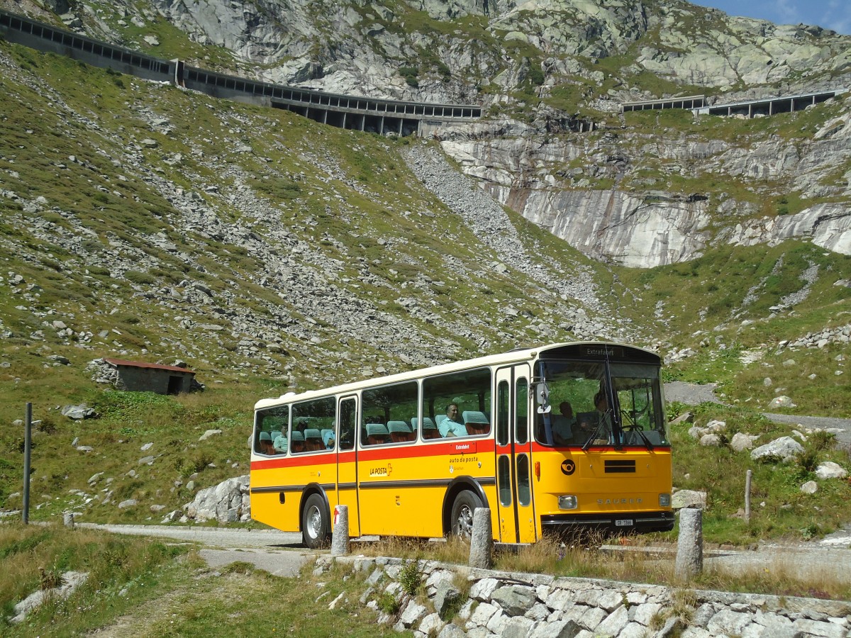 (135'709) - Mark, Andeer - GR 1866 - Saurer/R&J (ex PostAuto Graubnden; ex P 24'350) am 21. August 2011 in Gotthard, Alte Tremolastrasse