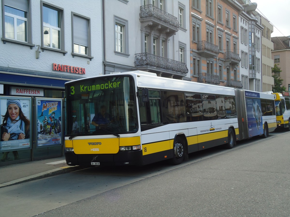 (135'921) - VBSH Schaffhausen - Nr. 18/SH 38'018 - Volvo/Hess am 14. September 2011 beim Bahnhof Schaffhausen