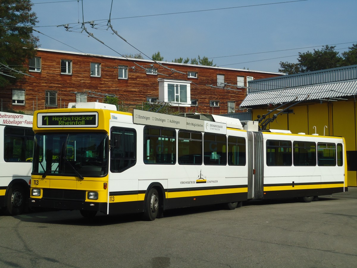 (136'075) - VBSH Schaffhausen - Nr. 113 - NAW/Hess Gelenktrolleybus am 25. September 2011 in Schaffhausen, Busdepot