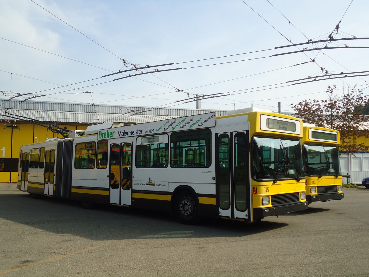 (136'081) - VBSH Schaffhausen - Nr. 115 - NAW/Hess Gelenktrolleybus am 25. September 2011 in Schaffhausen, Busdepot