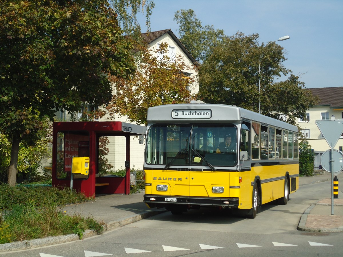 (136'108) - Wanner, Schleitheim - SH 58'045 - Saurer/Hess (ex Ruklic, Schaffhausen; ex VBSH Schaffhausen Nr. 40; ex VBSH Schaffhausen Nr. 19) am 25. September 2011 in Schaffhausen, Falkeneck