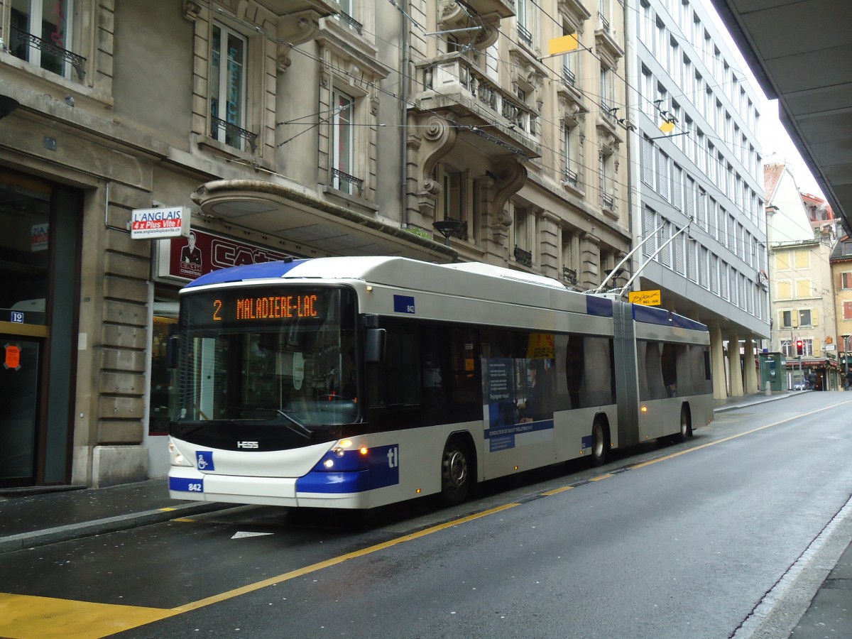 (137'237) - TL Lausanne - Nr. 842 - Hess/Hess Gelenktrolleybus am 18. Dezember 2011 in Lausanne, Bel-Air