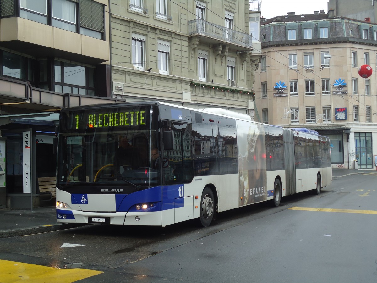 (137'256) - TL Lausanne - Nr. 615/VD 1575 - Neoplan am 18. Dezember 2011 in Lausanne, Bel-Air