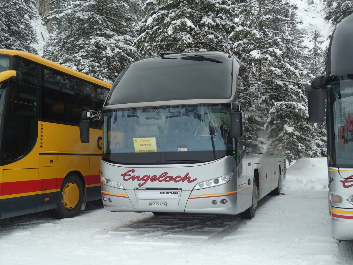 (137'436) - Engeloch, Riggisberg - BE 145'505 - Neoplan am 7. Januar 2012 in Adelboden, Unter dem Birg