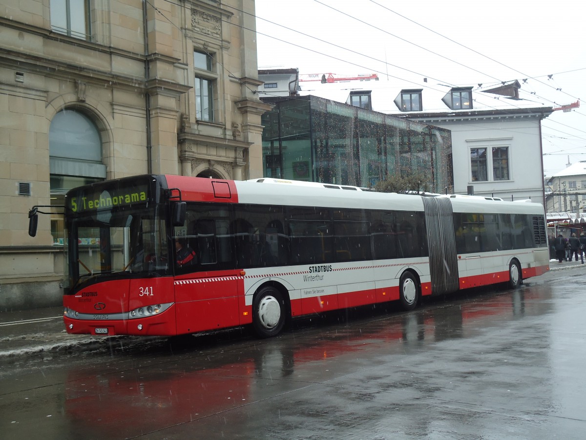 (137'714) - SW Winterthur - Nr. 341/ZH 745'341 - Solaris am 15. Februar 2012 beim Hauptbahnhof Winterthur