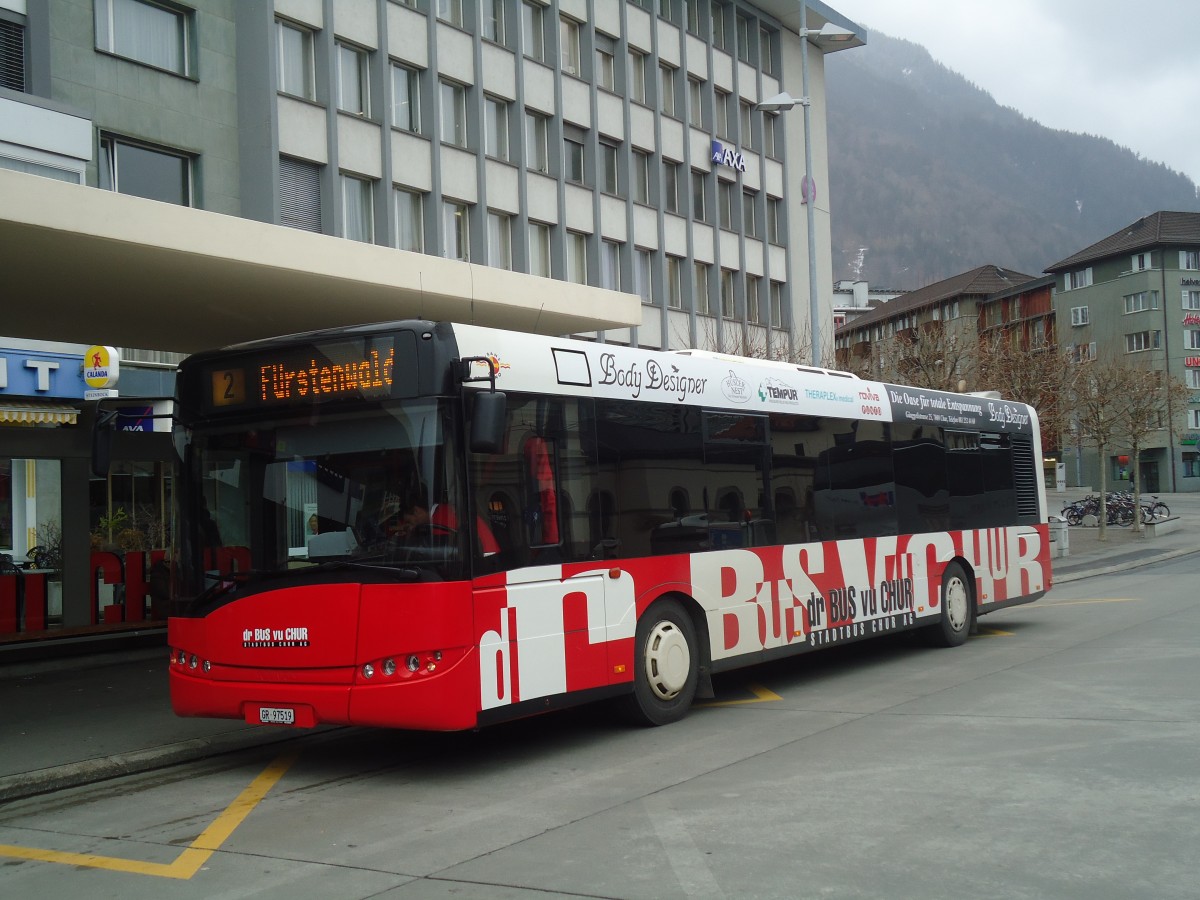 (137'869) - SBC Chur - Nr. 19/GR 97'519 - Solaris am 5. Mrz 2012 beim Bahnhof Chur