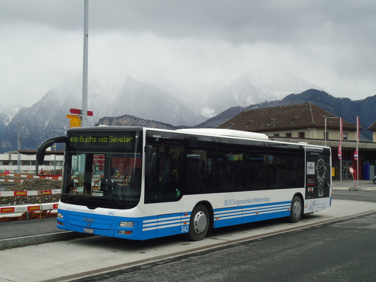 (137'940) - BSW Sargans - Nr. 342/SG 297'515 - MAN am 5. Mrz 2012 beim Bahnhof Sargans