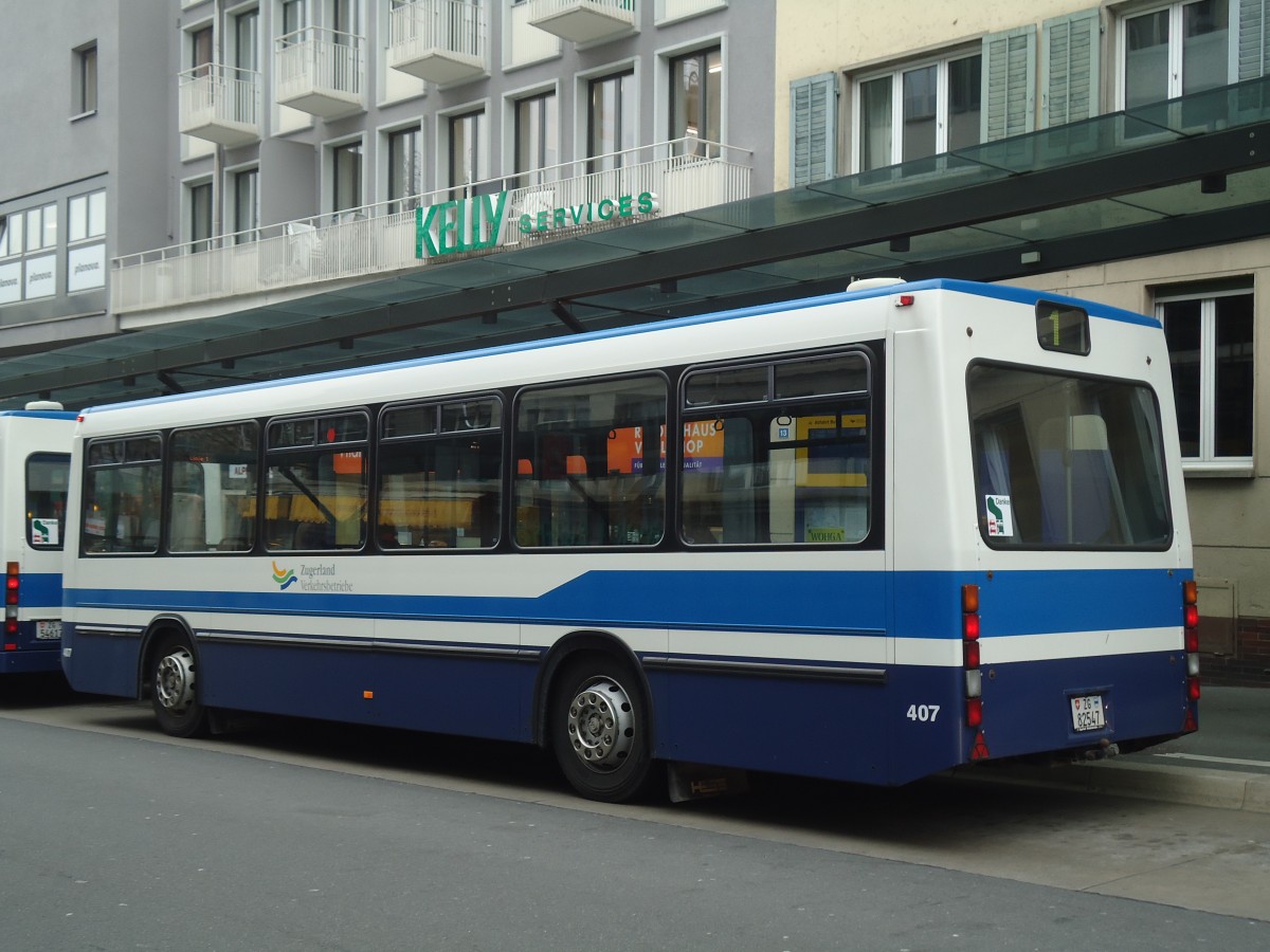 (137'964) - ZVB Zug - Nr. 407/ZG 82'547 - Lanz+Marti/Hess Personenanhnger (ex Nr. 107) am 6. Mrz 2012 beim Bahnhof Zug