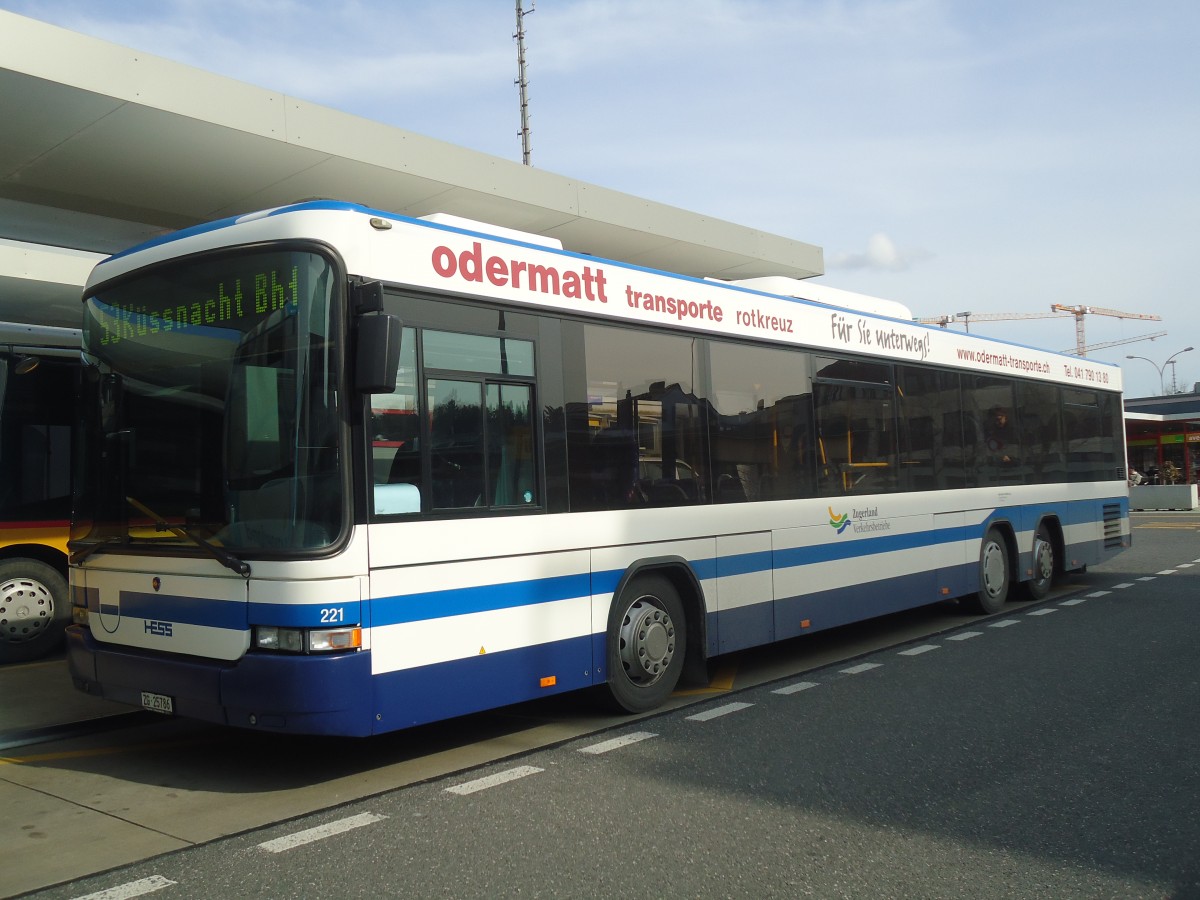 (138'047) - Odermatt, Rotkreuz - Nr. 221/ZG 25'786 - Scania/Hess am 6. Mrz 2012 beim Bahnhof Rotkreuz