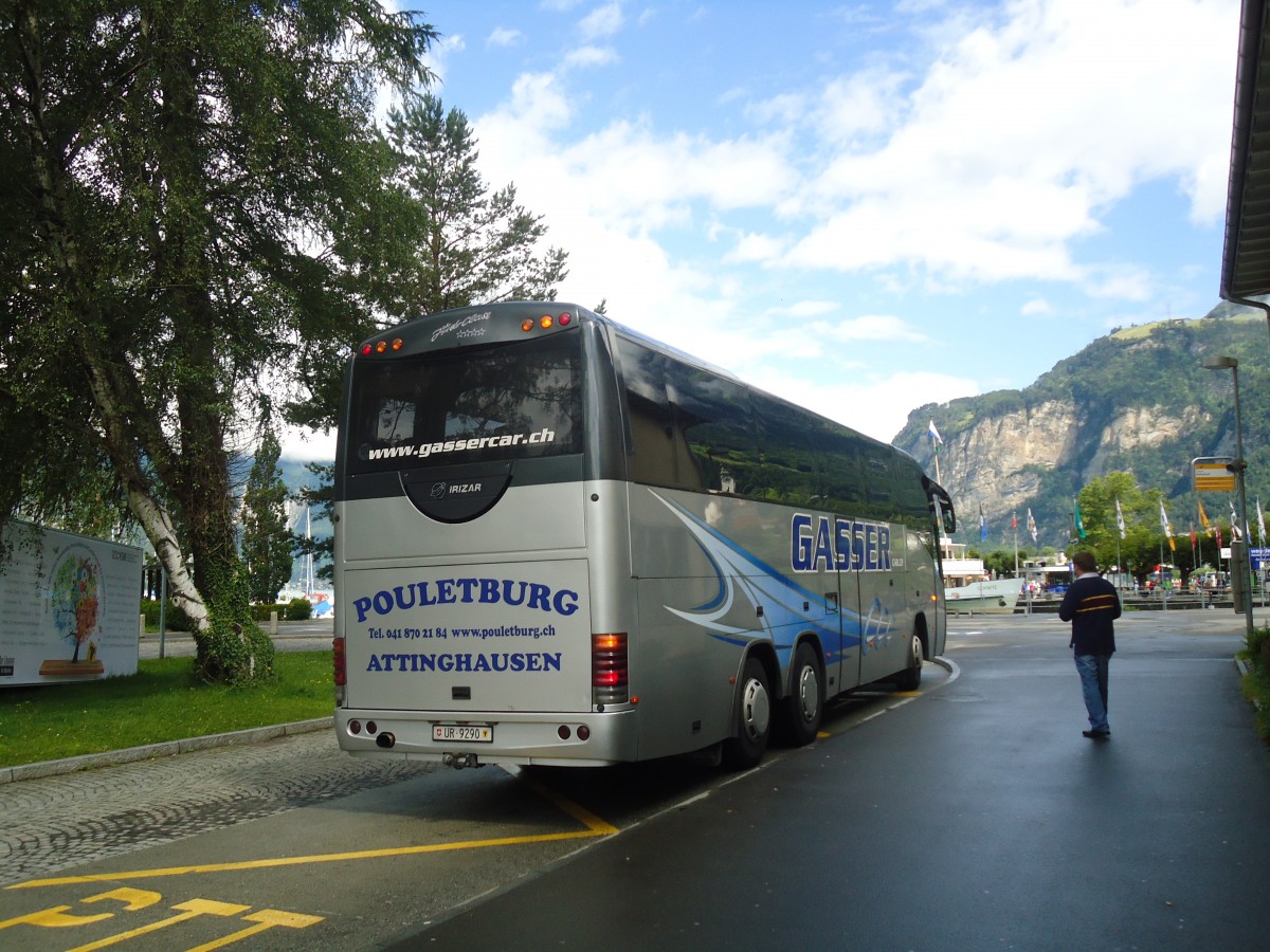 (139'398) - Gasser, Altdorf - UR 9290 - Scania/Irizar am 11. Juni 2012 beim Bahnhof Flelen