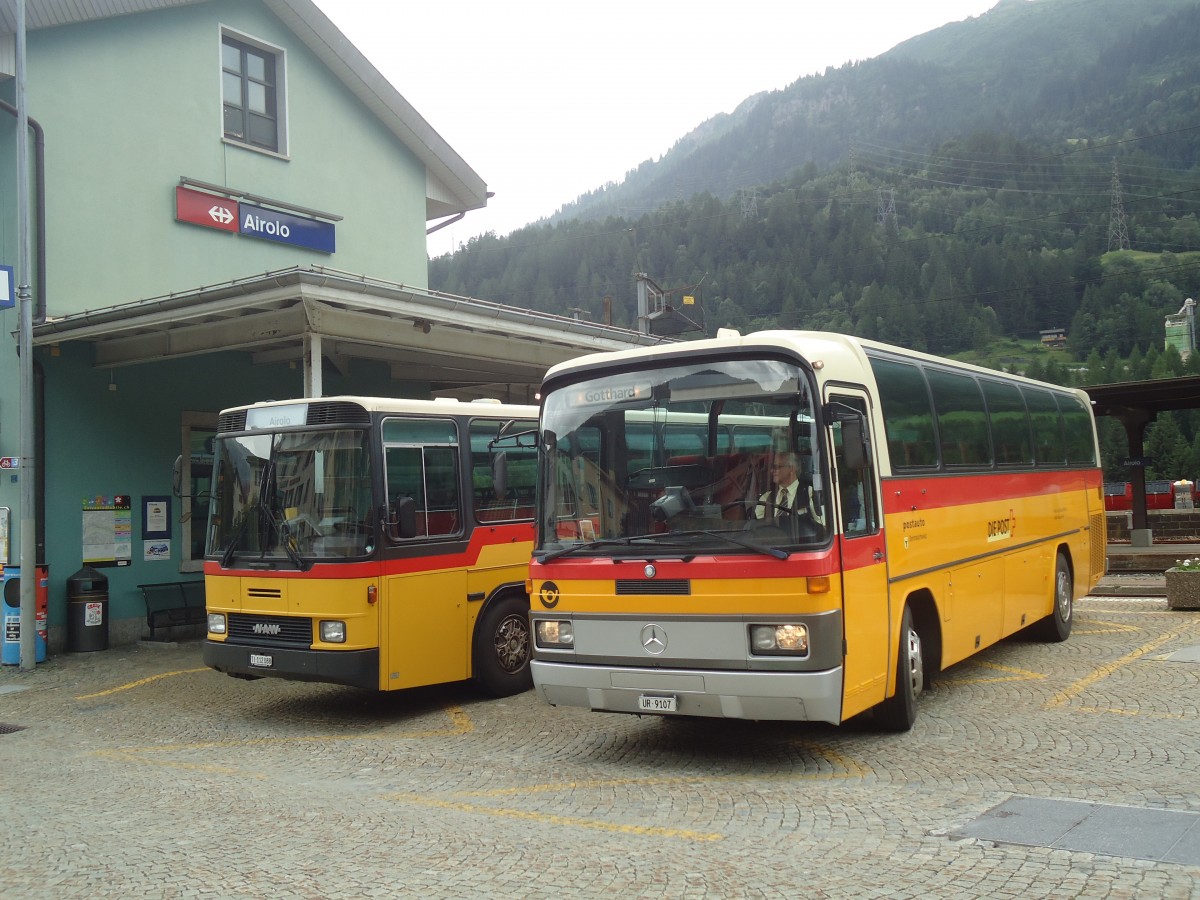 (140'338) - Mattli, Wassen - UR 9107 - Mercedes am 1. Juli 2012 beim Bahnhof Airolo