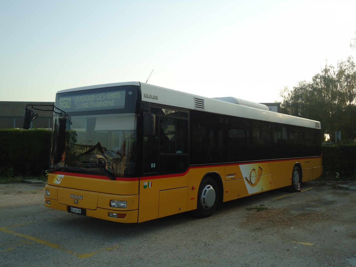 (140'924) - CarPostal Ouest - VD 343'195 - MAN (ex P 25'584) am 27. Juli 2012 in Yverdon, Garage