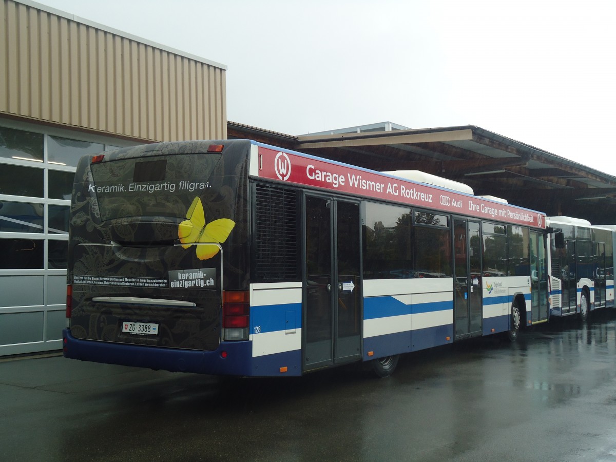 (141'429) - ZVB Zug - Nr. 128/ZG 3388 - Scania/Hess (ex Nr. 158) am 1. September 2012 in Zug, Garage