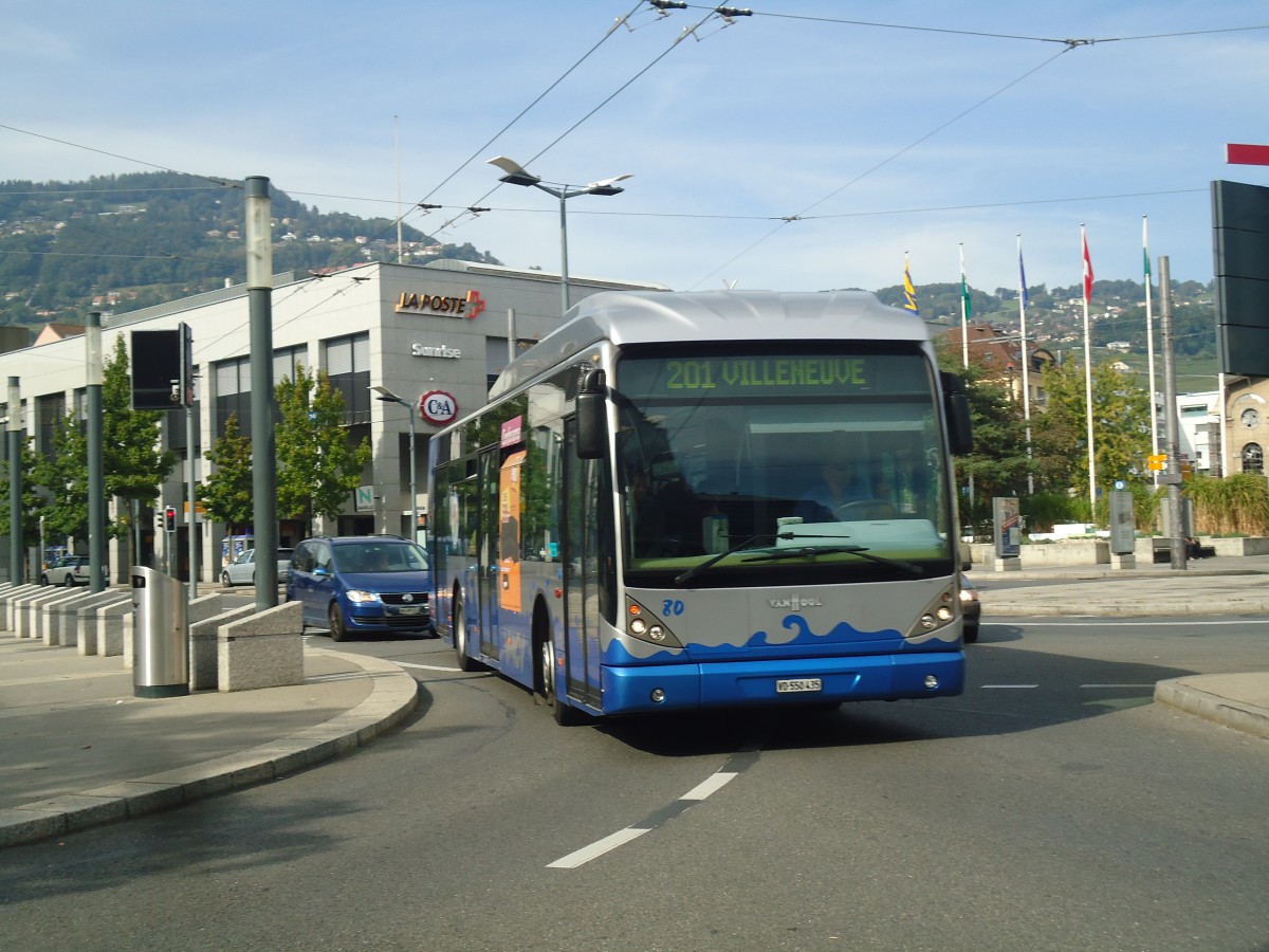 (141'844) - VMCV Clarens - Nr. 80/VD 550'435 - Van Hool am 23. September 2012 beim Bahnhof Vevey