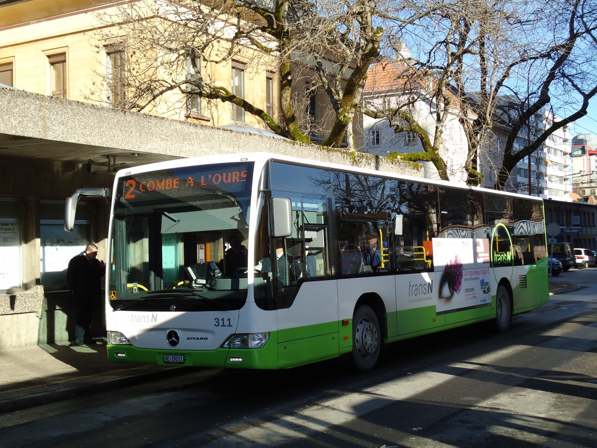 (142'779) - transN, La Chaux-de-Fonds - Nr. 311/NE 19'211 - Mercedes (ex TRN La Chaux-de-Fonds Nr. 311) am 29. Dezember 2012 beim Bahnhof La Chaux-de-Fonds