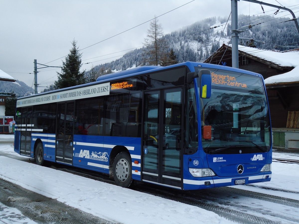 (142'901) - AFA Adelboden - Nr. 58/BE 611'224 - Mercedes am 2. Januar 2013 beim Bahnhof Lenk