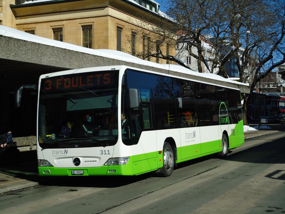 (143'231) - transN, La Chaux-de-Fonds - Nr. 311/NE 19'211 - Mercedes (ex TRN La Chaux-de-Fonds Nr. 311) am 19. Februar 2013 beim Bahnhof La Chaux-de-Fonds