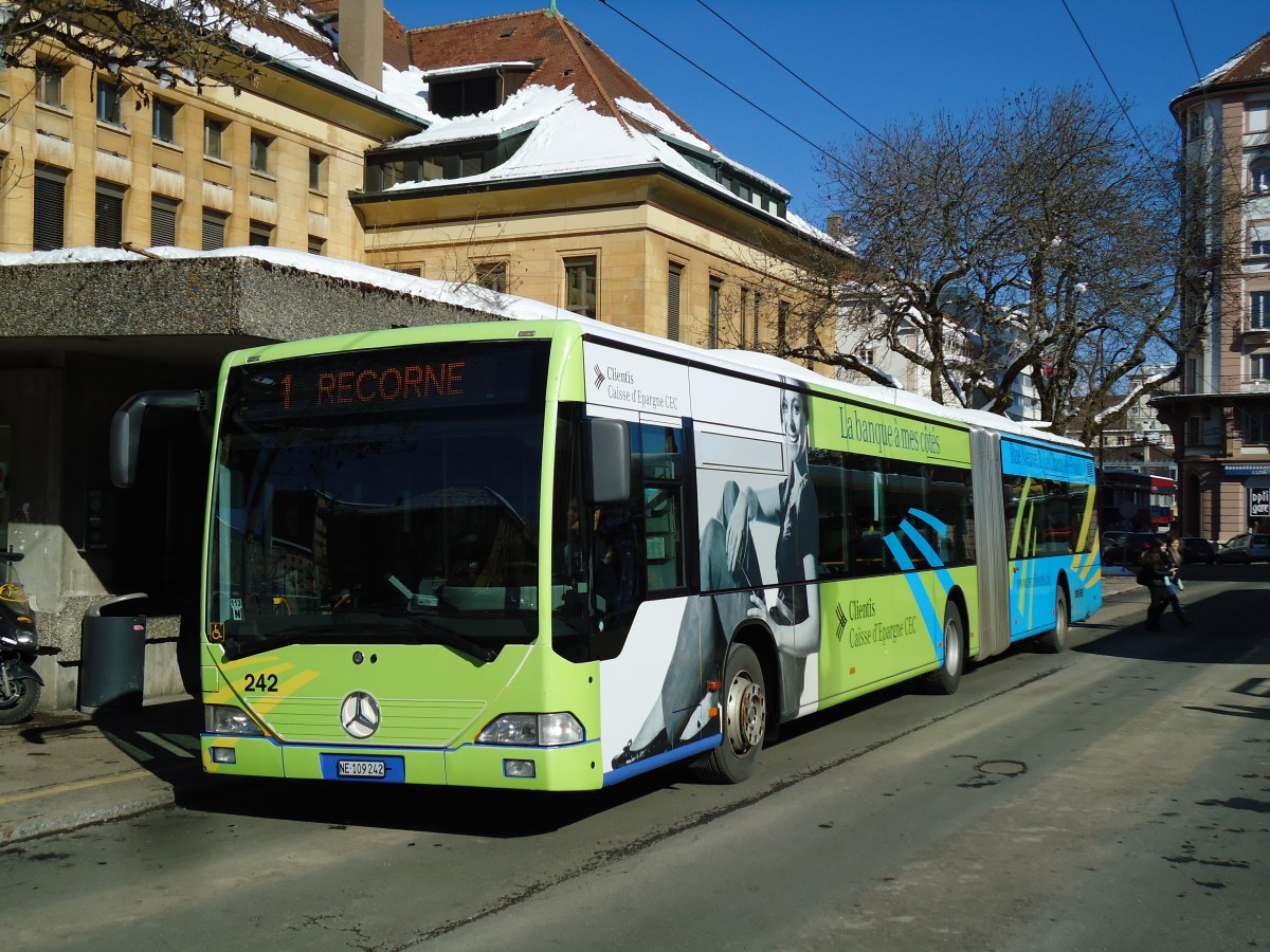 (143'245) - transN, La Chaux-de-Fonds - Nr. 242/NE 109'242 - Mercedes (ex TC La Chaux-de-Fonds Nr. 242) am 19. Februar 2013 beim Bahnhof La Chaux-de-Fonds