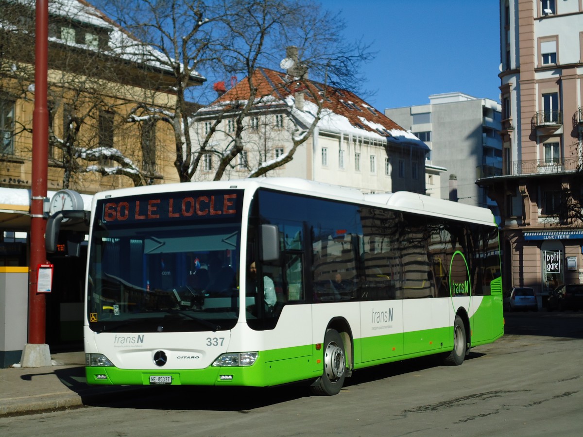 (143'262) - transN, La Chaux-de-Fonds - Nr. 337/NE 85'337 - Mercedes am 19. Februar 2013 beim Bahnhof La Chaux-de-Fonds