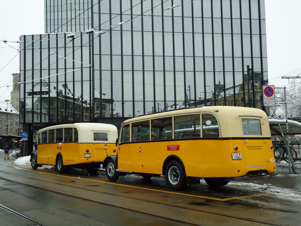 (143'643) - Baumgartner, Horn - Nr. 1/SG 73'505 - Berna/Saurer (ex Chiesa, Minusio) am 20. April 2013 beim Bahnhof St. Gallen