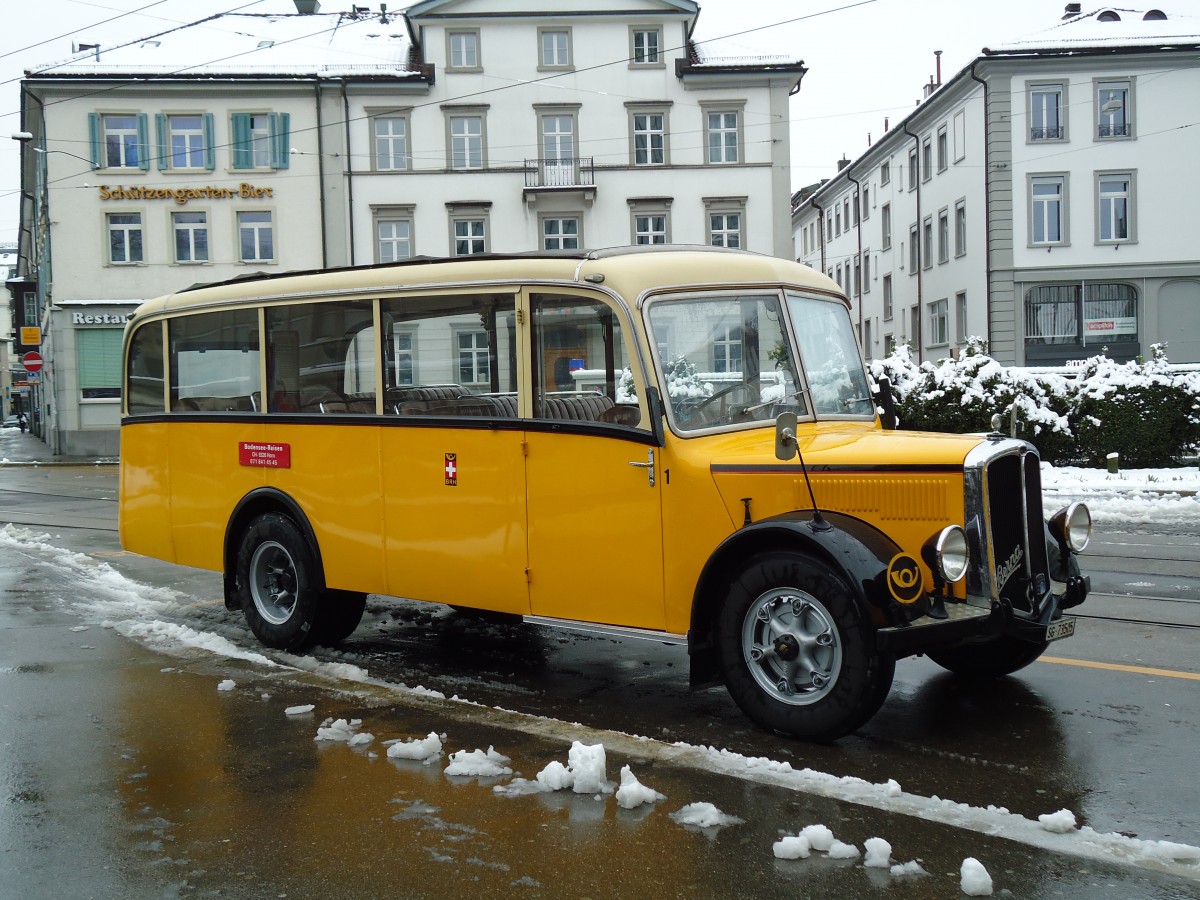 (143'645) - Baumgartner, Horn - Nr. 1/SG 73'505 - Berna/Saurer (ex Chiesa, Minusio) am 20. April 2013 beim Bahnhof St. Gallen