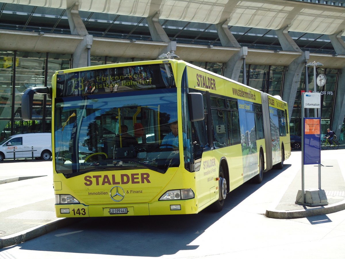 (144'378) - VBL Luzern - Nr. 143/LU 199'443 - Mercedes am 19. Mai 2013 beim Bahnhof Luzern