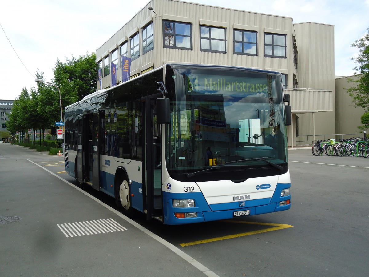 (144'452) - VBZ Zrich - Nr. 312/ZH 714'312 - MAN am 20. Mai 2013 beim Bahnhof Zrich-Oerlikon