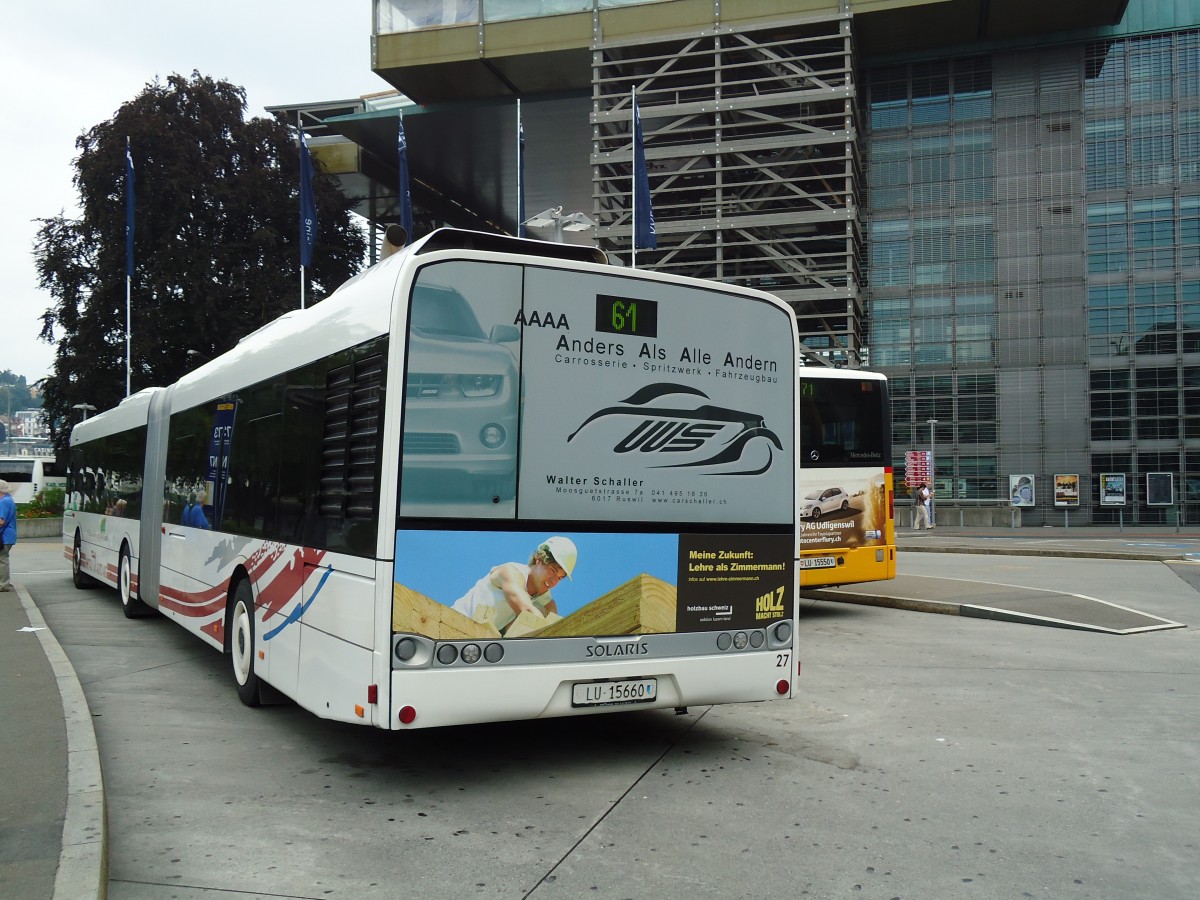 (145'722) - ARAG Ruswil - Nr. 27/LU 15'660 - Solaris am 8. Juli 2013 beim Bahnhof Luzern