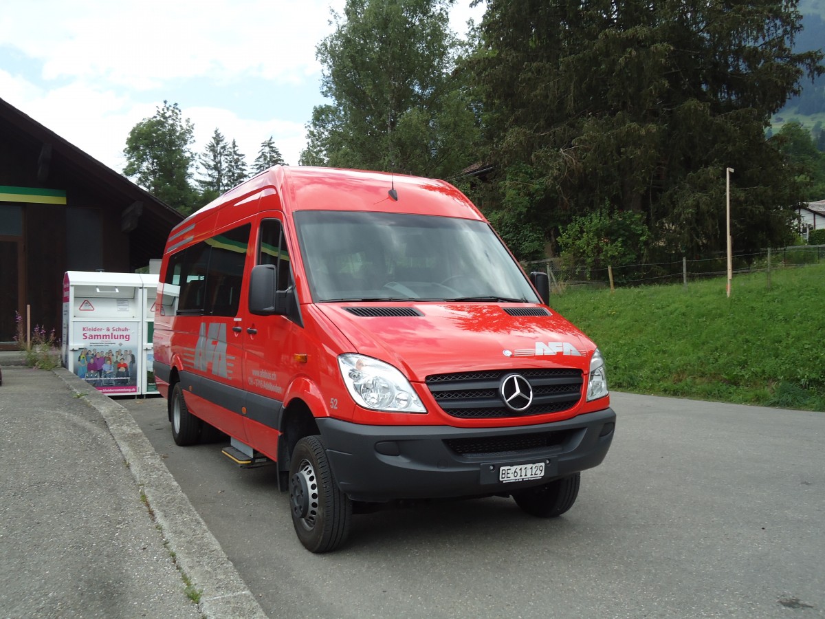 (146'143) - AFA Adelboden - Nr. 52/BE 611'129 - Mercedes am 28. Juli 2013 beim Bahnhof Lenk