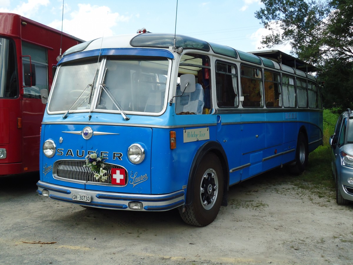 (146'343) - Bolliger, Stetten - SH 30'730 - Saurer/R&J (ex Solr+Fontana, Ilanz Nr. 8) am 17. August 2013 in Lenk, Metschbahnen