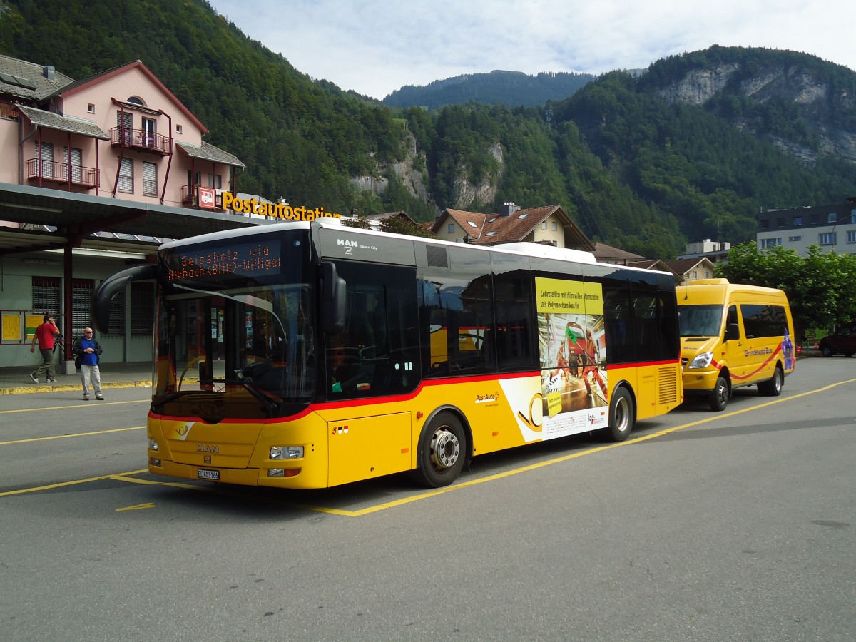 (146'980) - AVG Meiringen - Nr. 66/BE 403'166 - MAN/Gppel (ex Nr. 75) am 2. September 2013 in Meiringen, Postautostation