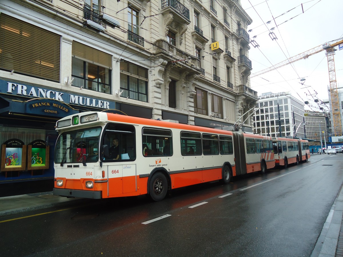 (147'193) - TPG Genve - Nr. 664 - Saurer/Hess Gelenktrolleybus am 16. September 2013 in Genve, Bel-Air