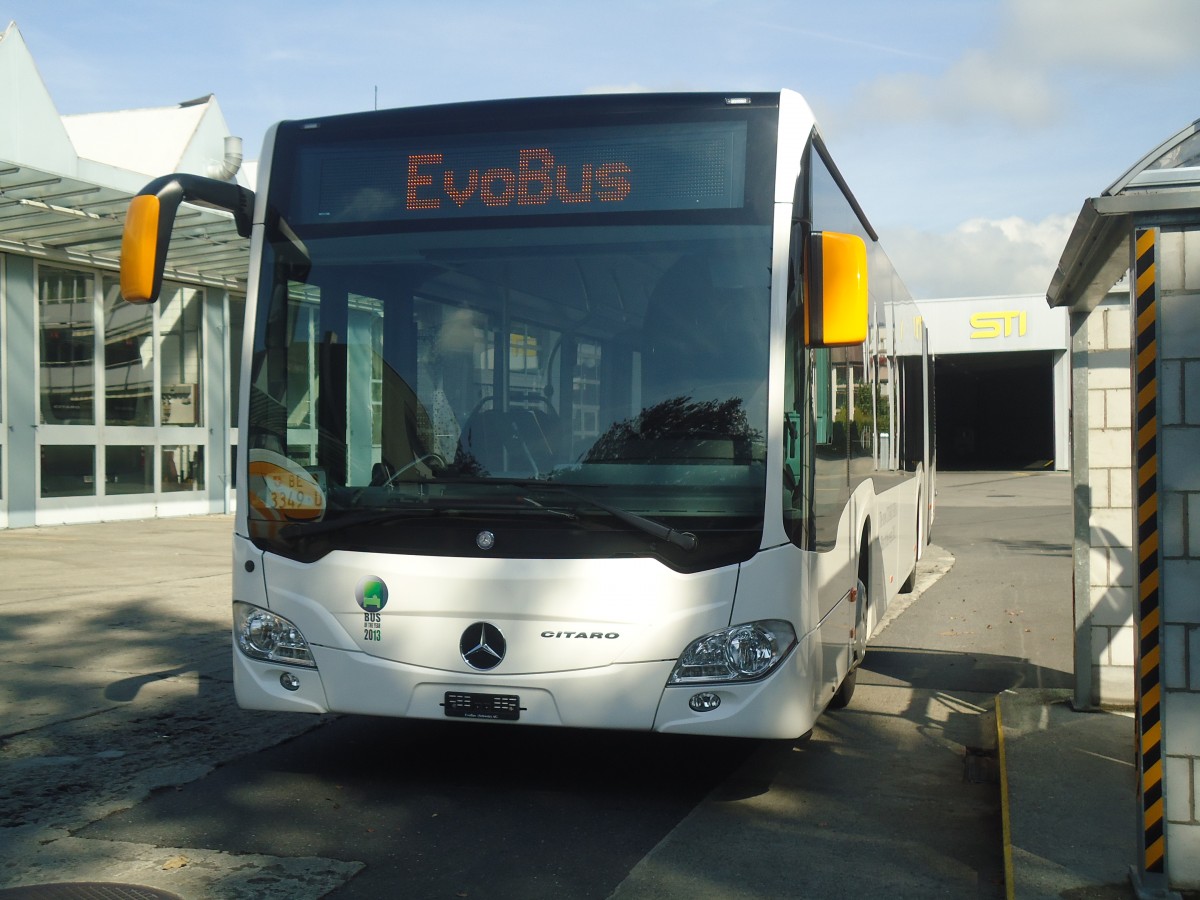 (147'447) - EvoBus, Kloten - BE 3349 U - Mercedes am 2. Oktober 2013 in Thun, Garage STI