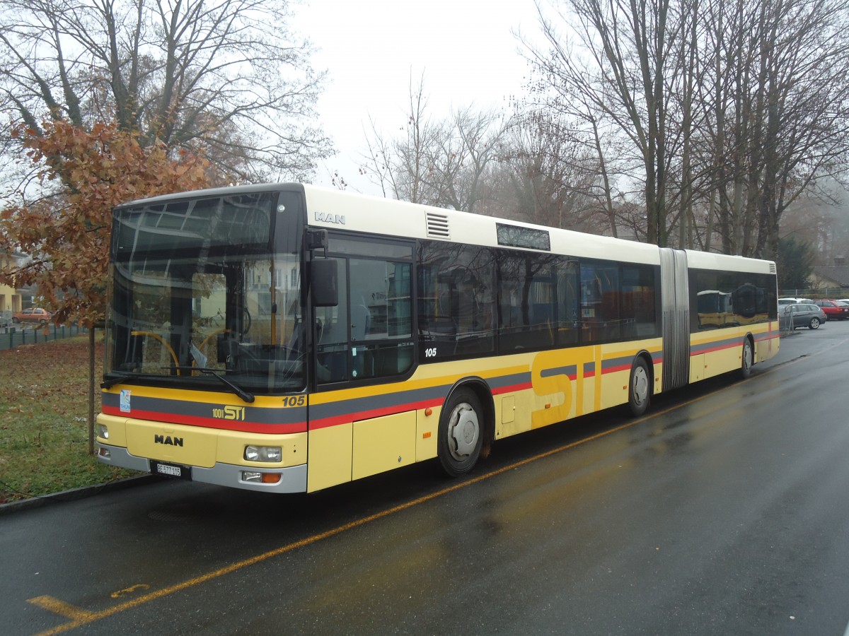 (148'354) - STI Thun - Nr. 105/BE 577'105 - MAN am 21. Dezember 2013 bei der Schifflndte Thun