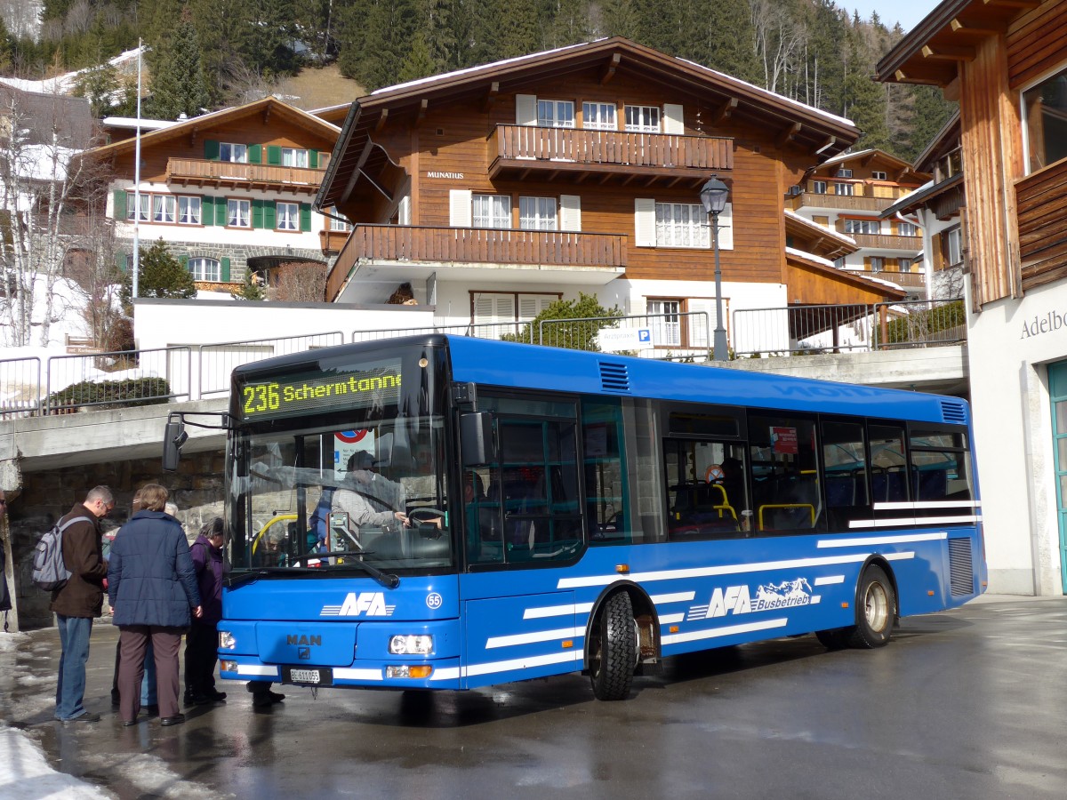 (148'857) - AFA Adelboden - Nr. 55/BE 611'055 - MAN/Gppel am 15. Februar 2014 beim Autobahnhof Adelboden