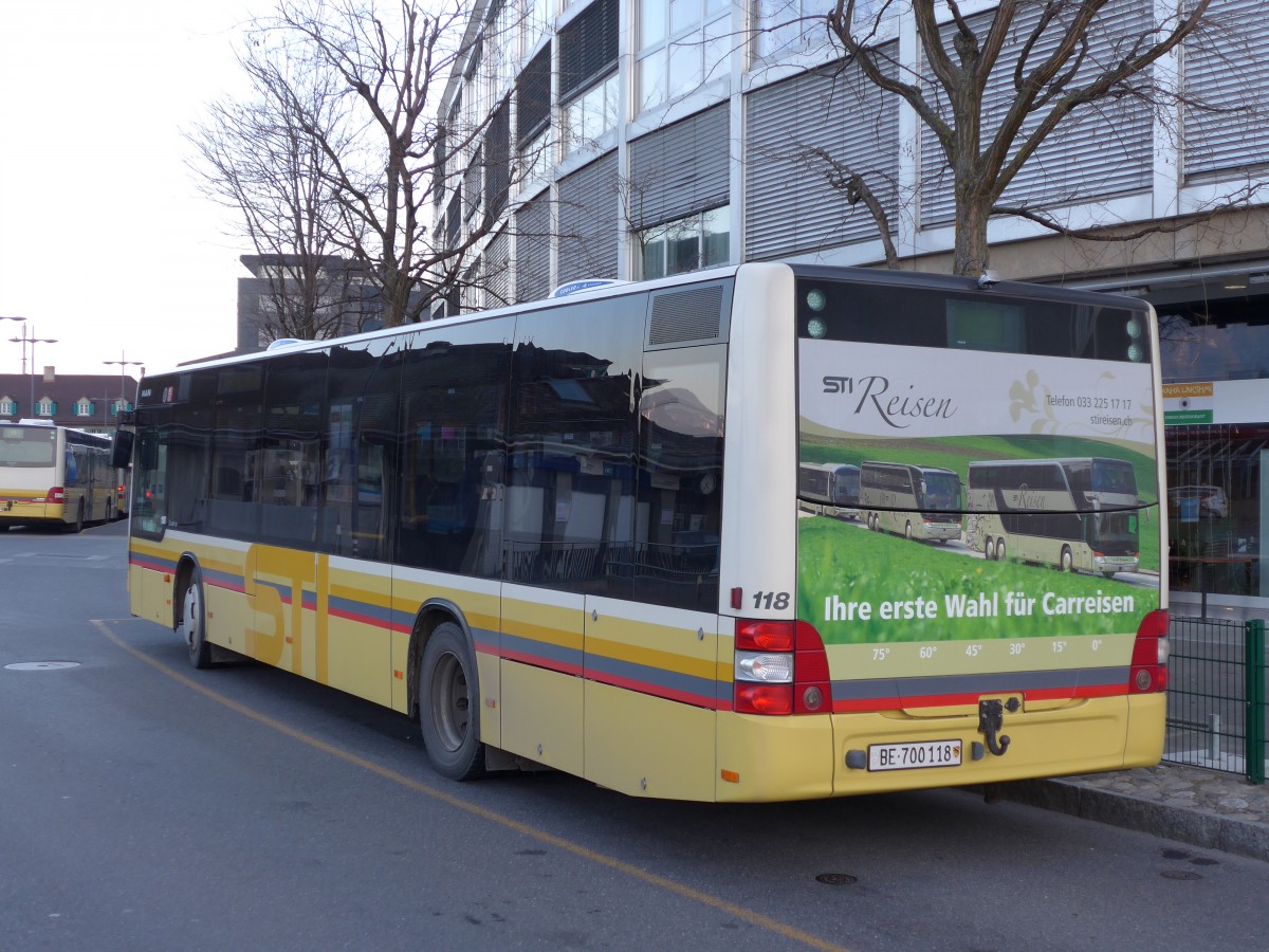 (149'174) - STI Thun - Nr. 118/BE 700'118 - MAN am 9. Mrz 2014 bei der Schifflndte Thun