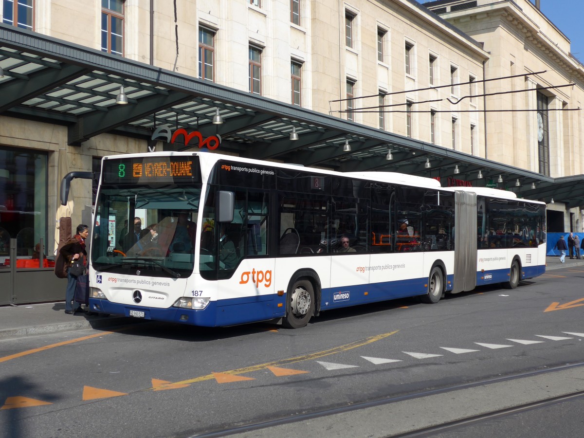 (149'228) - TPG Genve - Nr. 187/GE 960'571 - Mercedes am 9. Mrz 2014 beim Bahnhof Genve