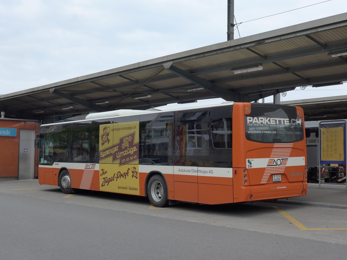 (149'726) - AOT Amriswil - Nr. 8/TG 64'058 - Neoplan am 21. April 2014 beim Bahnhof Romanshorn