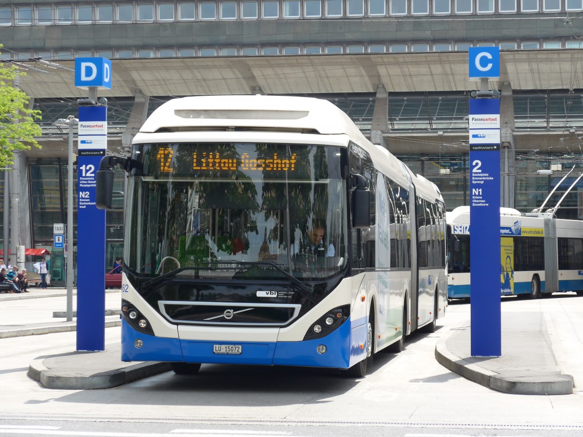 (150'626) - VBL Luzern - Nr. 162/LU 15'072 - Volvo am 10. Mai 2014 beim Bahnhof Luzern