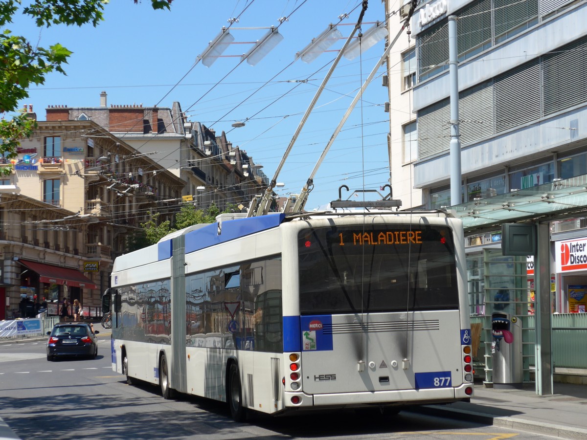 (151'726) - TL Lausanne - Nr. 877 - Hess/Hess Gelenktrolleybus am 21. Juni 2014 beim Bahnhof Lausanne