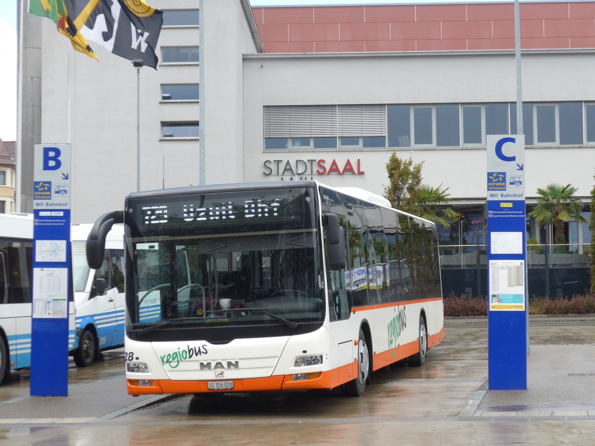 (153'906) - Regiobus, Gossau - Nr. 28/SG 356'028 - MAN am 16. August 2014 beim Bahnhof Wil