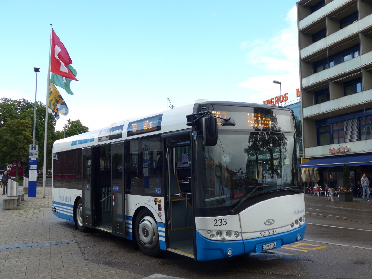 (153'918) - WilMobil, Wil - Nr. 233/SG 390'768 - Solaris am 16. August 2014 beim Bahnhof Wil