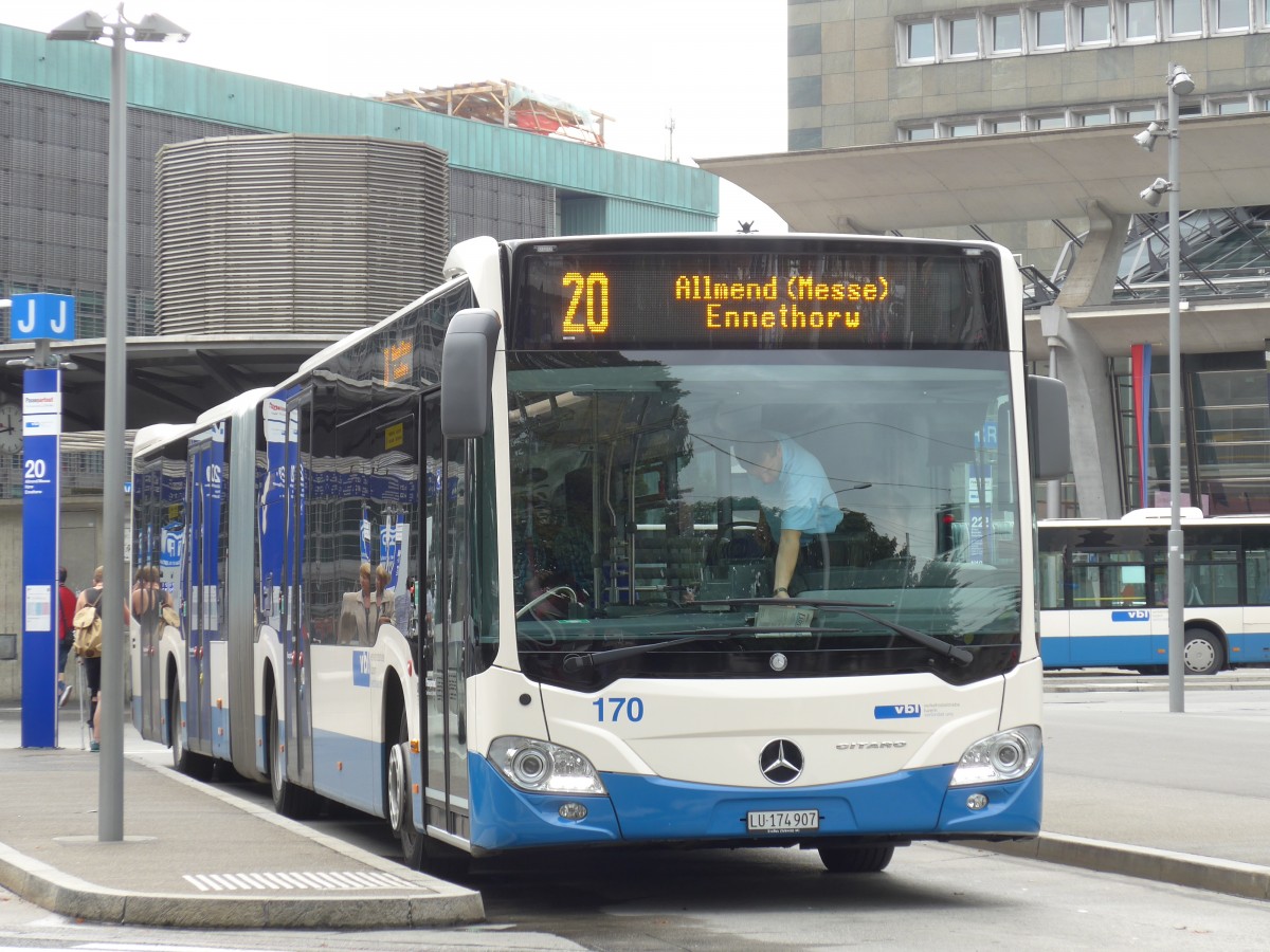 (154'055) - VBL Luzern - Nr. 170/LU 174'907 - Mercedes am 19. August 2014 beim Bahnhof Luzern