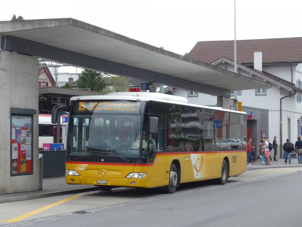 (154'153) - Hfliger, Sursee - Nr. 3/LU 232'193 - Mercedes am 19. August 2014 beim Bahnhof Sursee