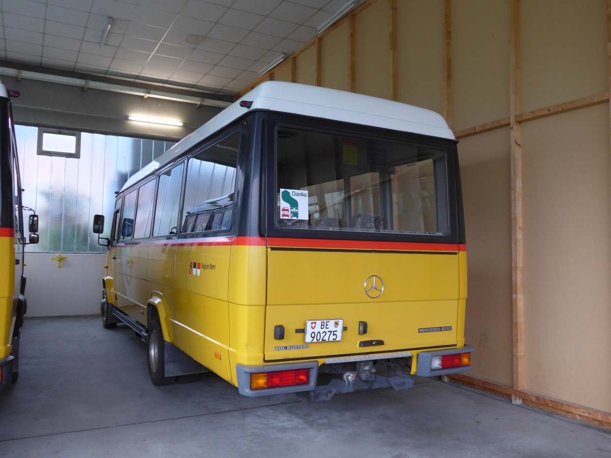 (154'736) - PostAuto Bern - BE 90'275 - Mercedes/Kusters (ex Portenier, Adelboden Nr. 7) am 31. August 2014 in Aeschi, Garage