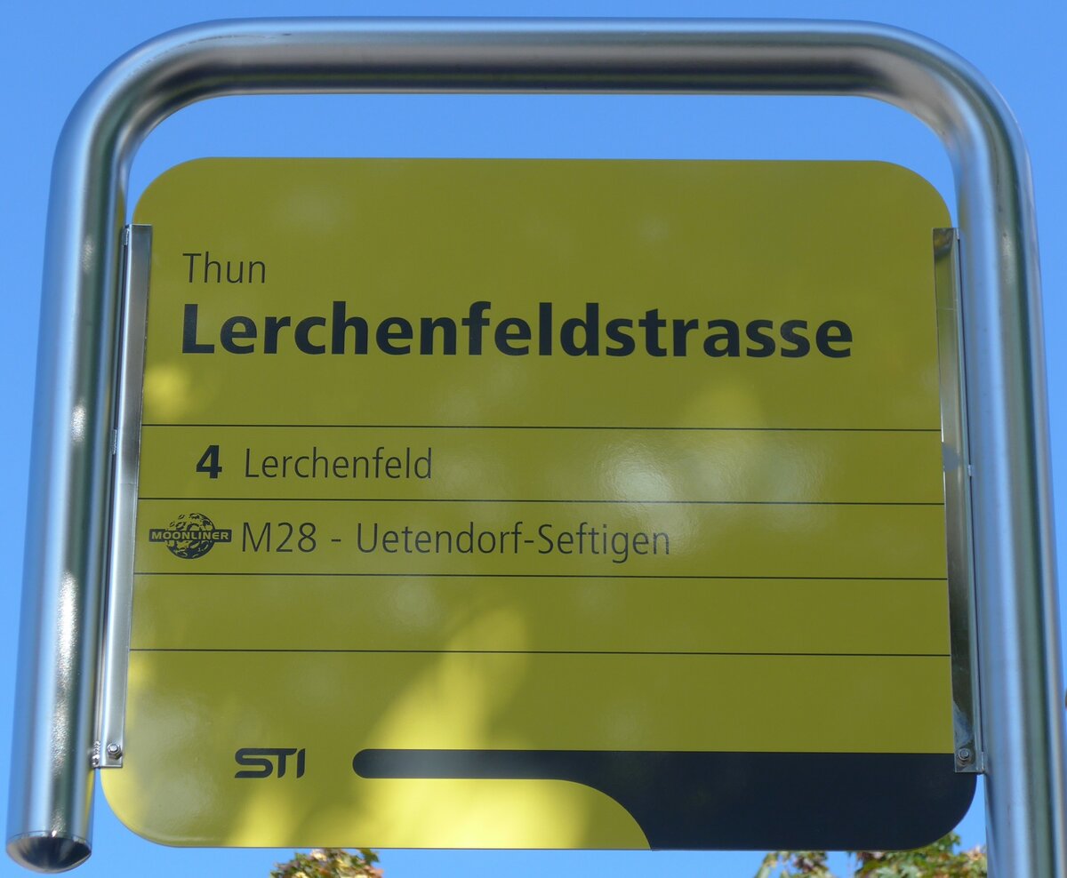 (155'266) - STI-Haltestellenschild - Thun, Lerchenfeldstrasse - am 14. September 2014